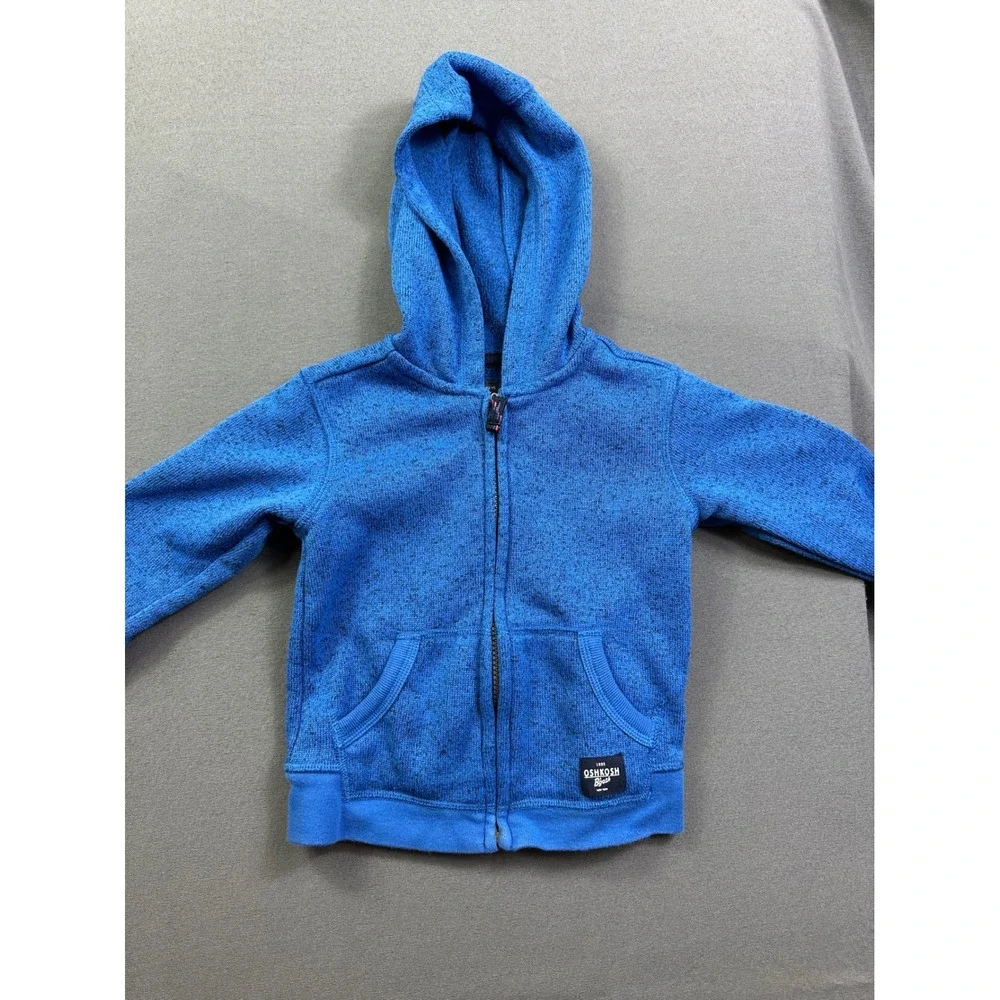 OshKosh Bgosh Boys Blue Marled Knit Full Zip Hoodie Sweater Jacket 3T